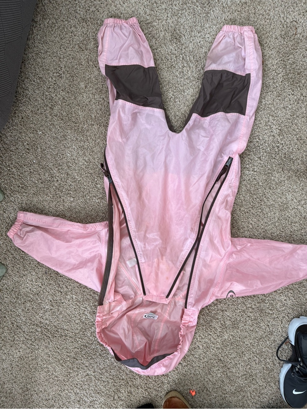 Tuffo Rain Suit - Kids Hooded Pink One-Piece Footie with Contrast Knee Panels